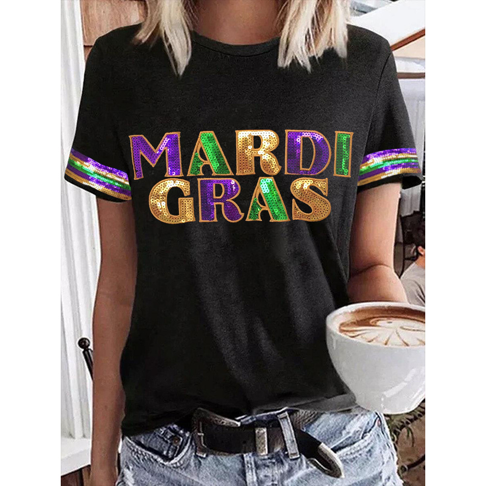 Mardi Gras Print Casual Cozy T-Shirt