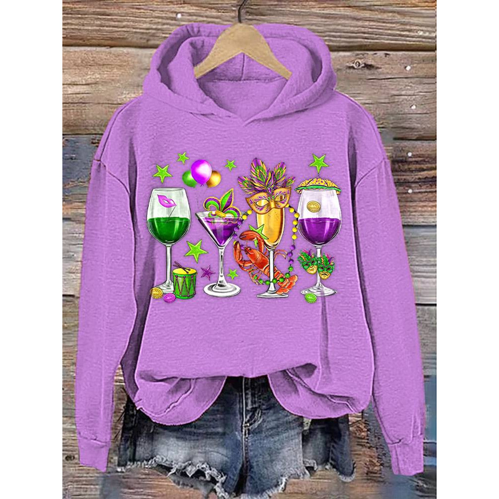 Mardi Gras Print Casual Hoodie