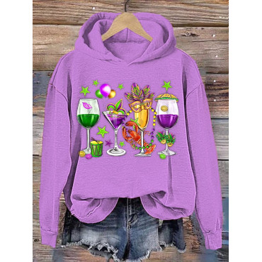 Mardi Gras Print Casual Hoodie