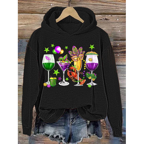 Mardi Gras Print Casual Hoodie