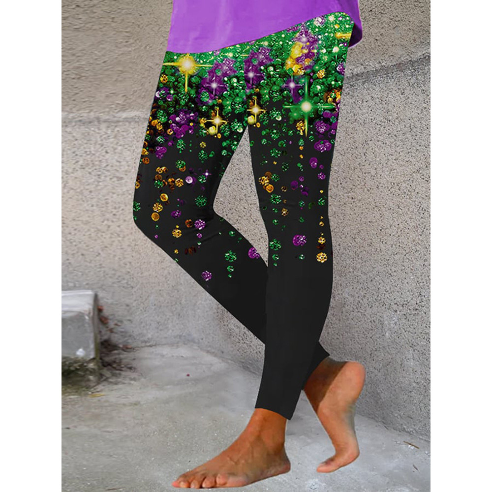 Mardi Gras Print Casual Leggings