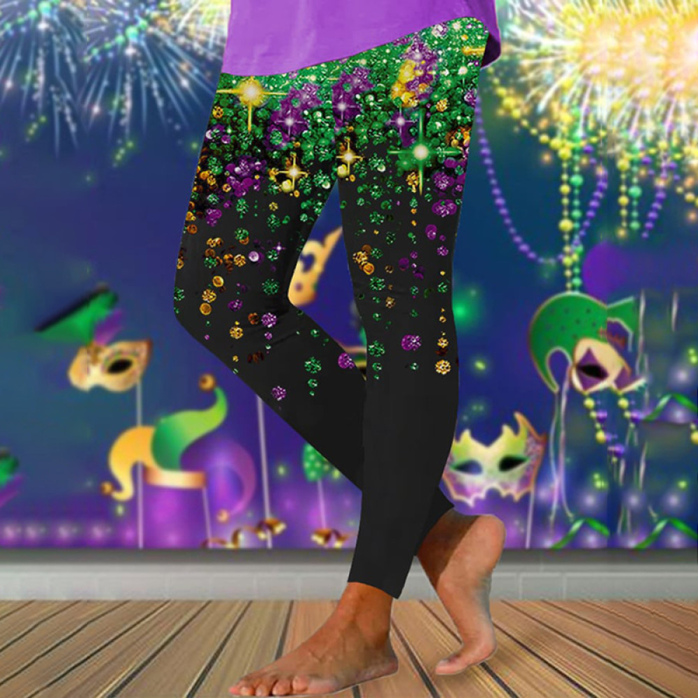Mardi Gras Print Casual Leggings