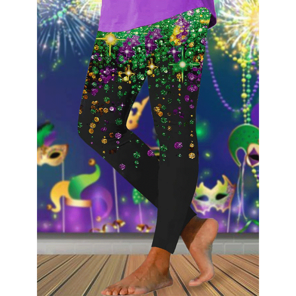 Mardi Gras Print Casual Leggings