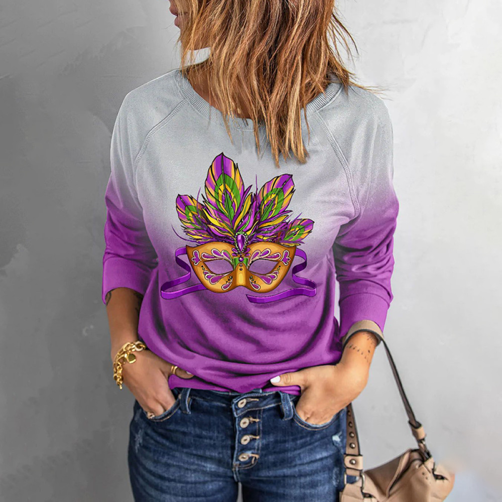 Mardi Gras Prom Mask Round Neck Sweatshirt