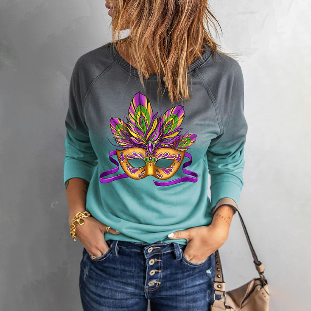 Mardi Gras Prom Mask Round Neck Sweatshirt