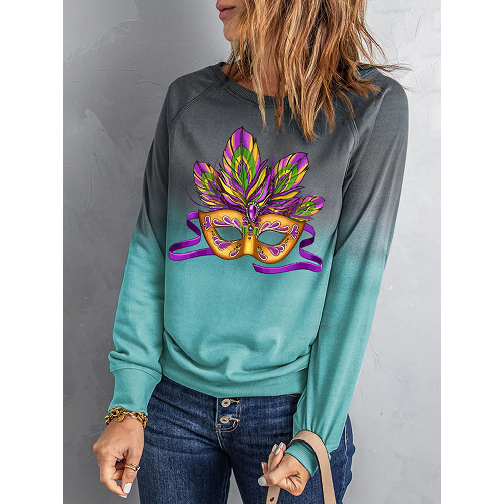 Mardi Gras Prom Mask Round Neck Sweatshirt