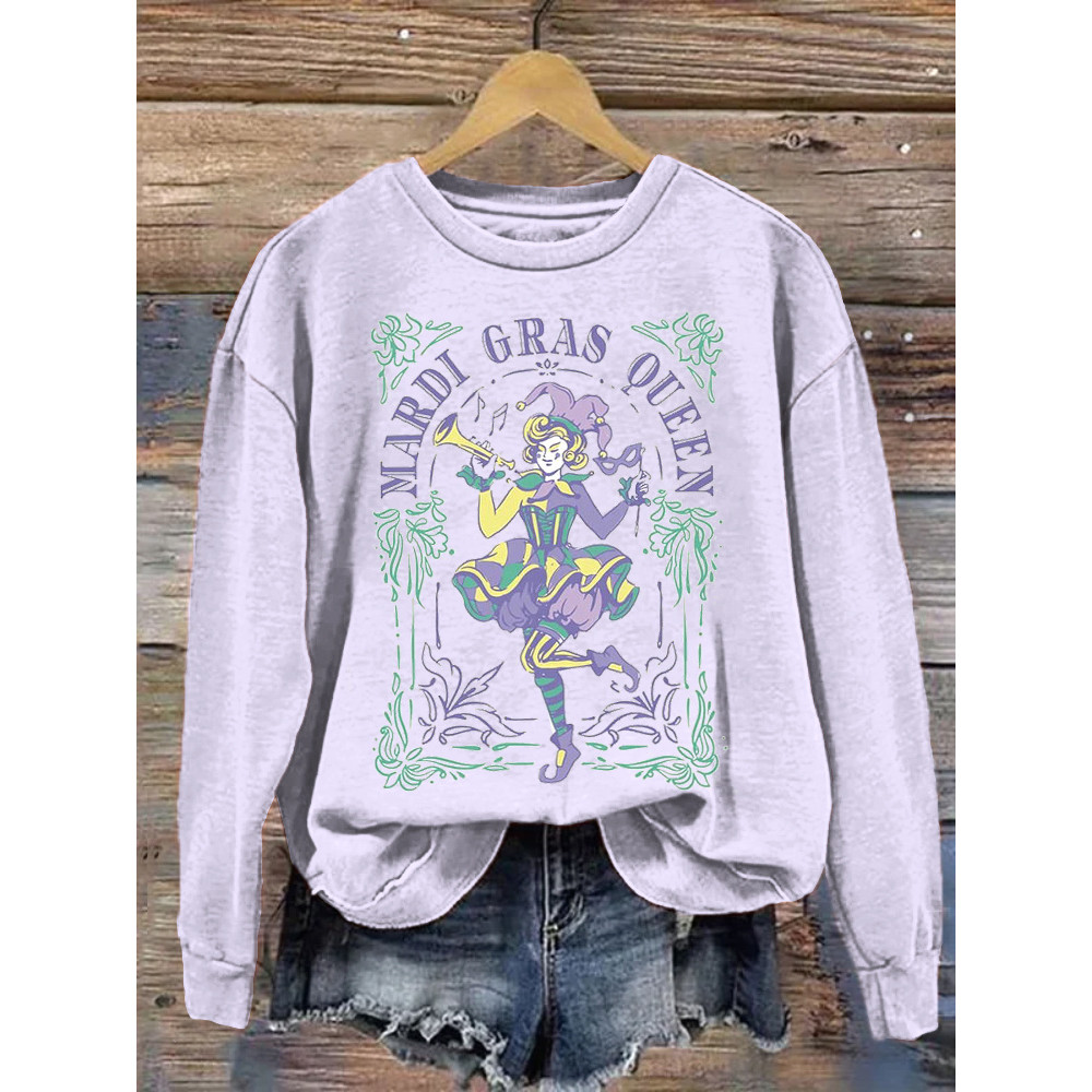 Mardi Gras Queen Print Casual Cozy Sweatshirt