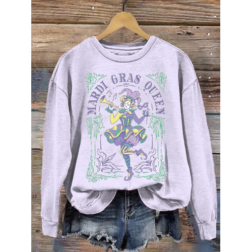 Mardi Gras Queen Print Casual Cozy Sweatshirt