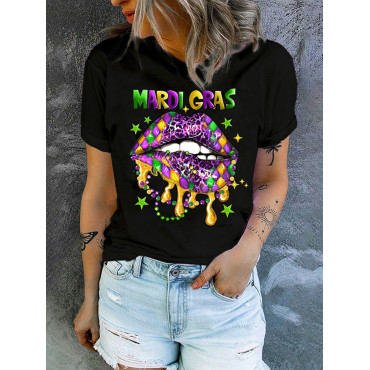 Mardi Gras Round Neck Casual T-Shirt