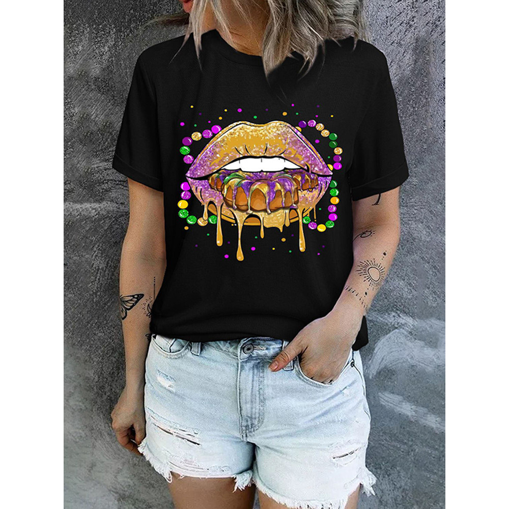 Mardi Gras Round Neck Casual T-Shirt