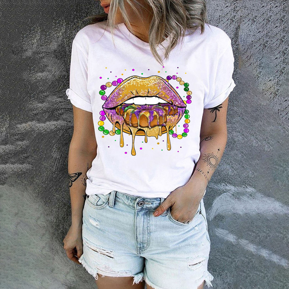 Mardi Gras Round Neck Casual T-Shirt