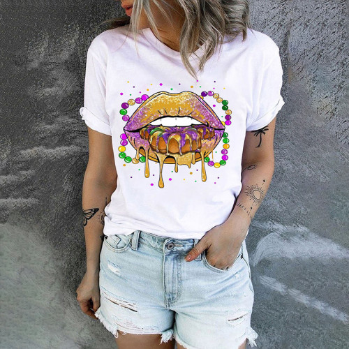 Mardi Gras Round Neck Casual T-Shirt