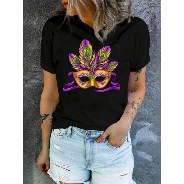 Mardi Gras Round Neck Casual T-Shirt