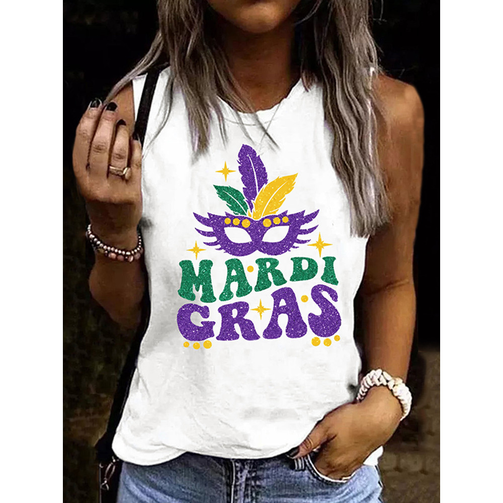 Mardi Gras Round Neck Casual Tank Top