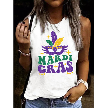 Mardi Gras Round Neck Casual Tank Top