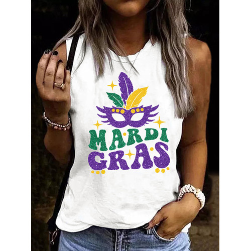 Mardi Gras Round Neck Casual Tank Top