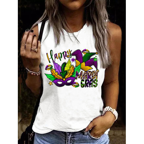 Mardi Gras Round Neck Casual Tank Top