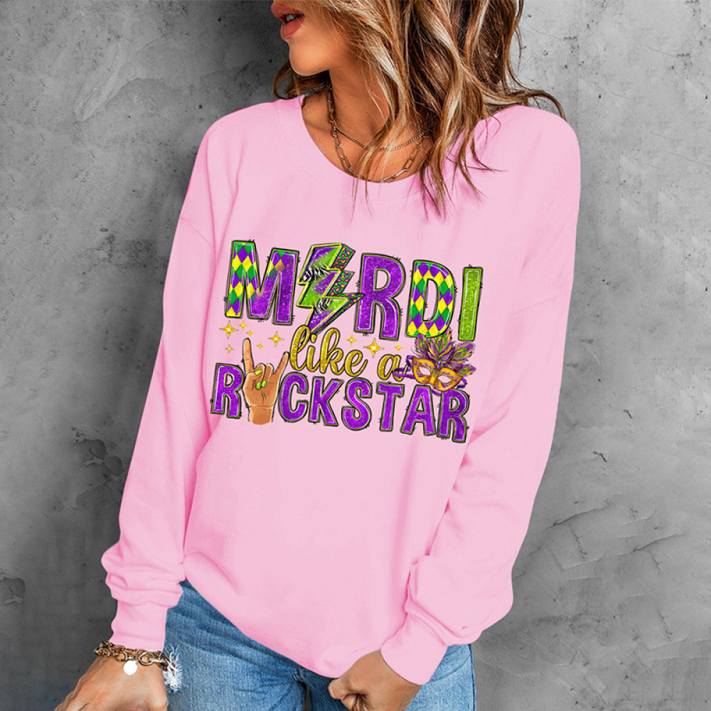 Mardi Gras Round Neck Long Sleeve Sweatshirt