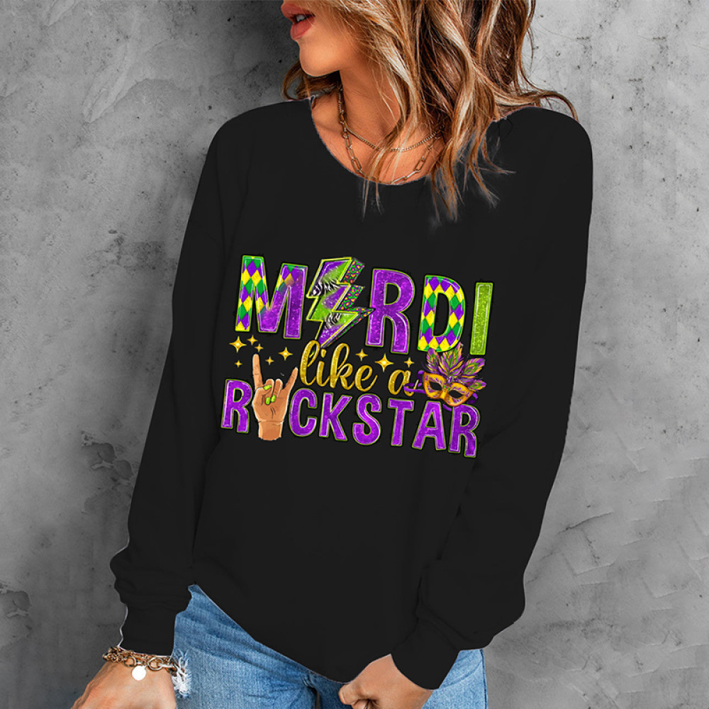 Mardi Gras Round Neck Long Sleeve Sweatshirt