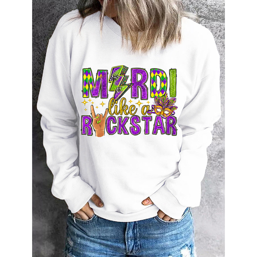Mardi Gras Round Neck Long Sleeve Sweatshirt
