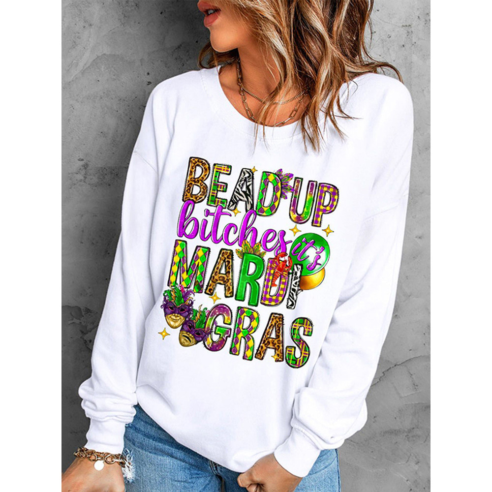 Mardi Gras Round Neck Shift Casual Sweatshirt