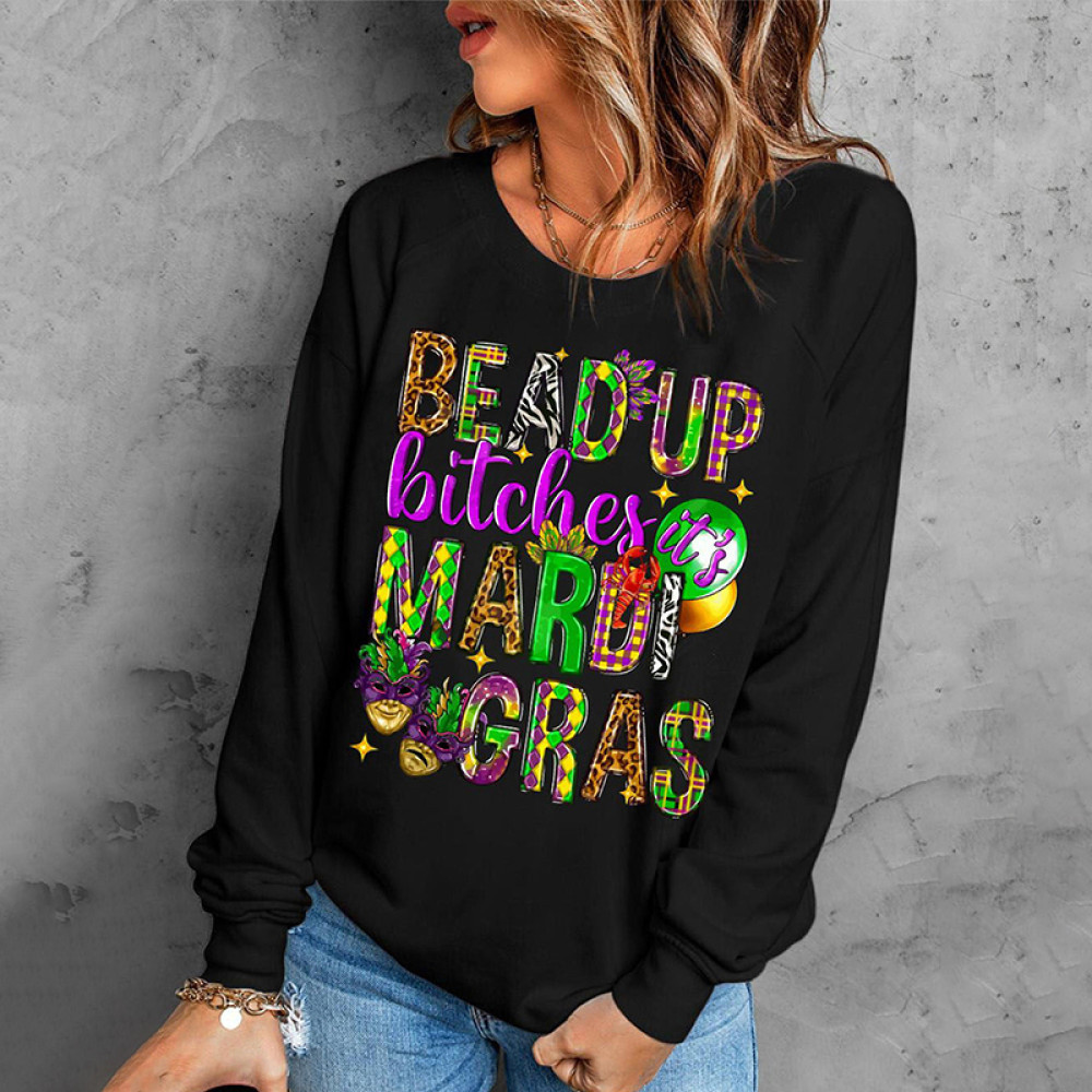 Mardi Gras Round Neck Shift Casual Sweatshirt
