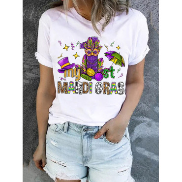 Mardi Gras Round Neck Shift Casual T-Shirt