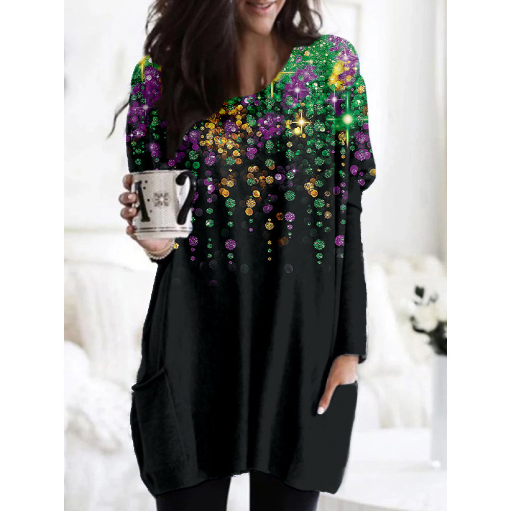 Mardi Gras Sequin Art Pattern Cozy Tunic