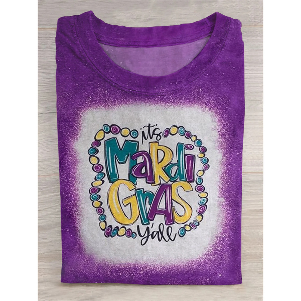 Mardi Gras Shirt For Women It's Mardi Gras Yall Print Casual T-Shirt
