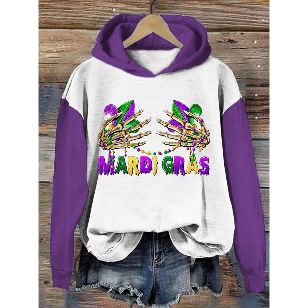 Mardi Gras Skull Hand Print Hooded Sweatshirt