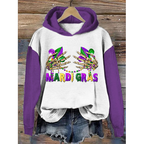 Mardi Gras Skull Hand Print Hooded Sweatshirt
