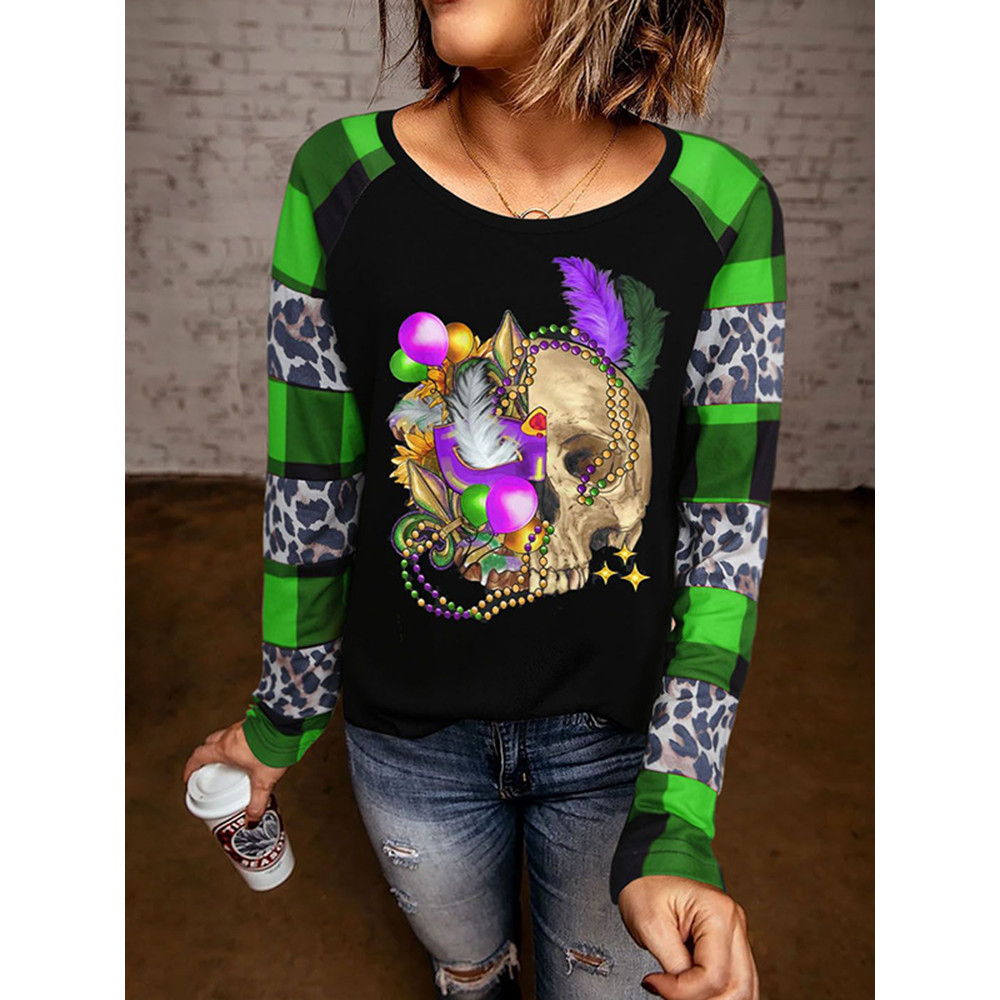 Mardi Gras Skull Print T-Shirt