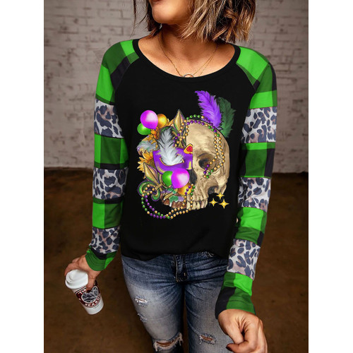 Mardi Gras Skull Print T-Shirt