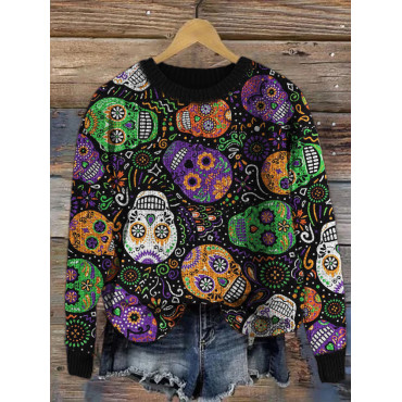 Mardi Gras Sugar Skulls Pattern Cozy Knit Sweater