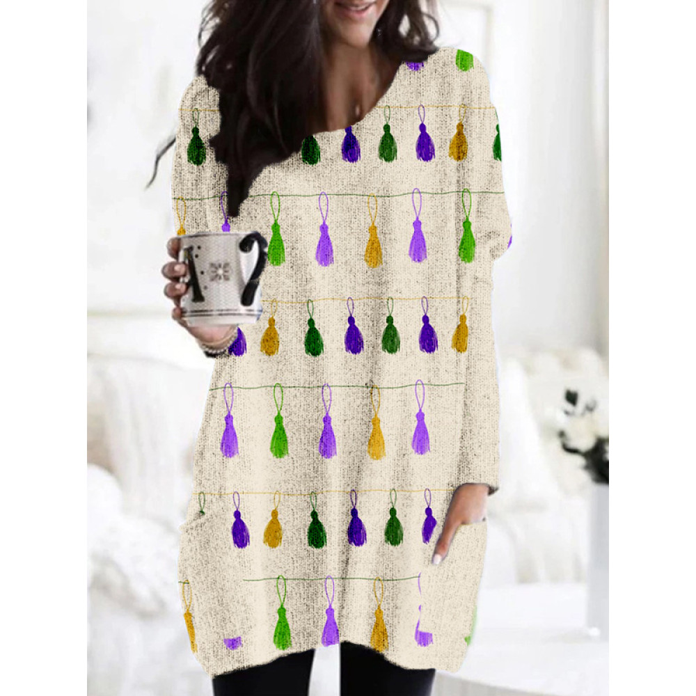 Mardi Gras Tassels Graphic Cozy Knit Tunic