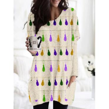 Mardi Gras Tassels Graphic Cozy Knit Tunic