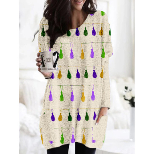 Mardi Gras Tassels Graphic Cozy Knit Tunic