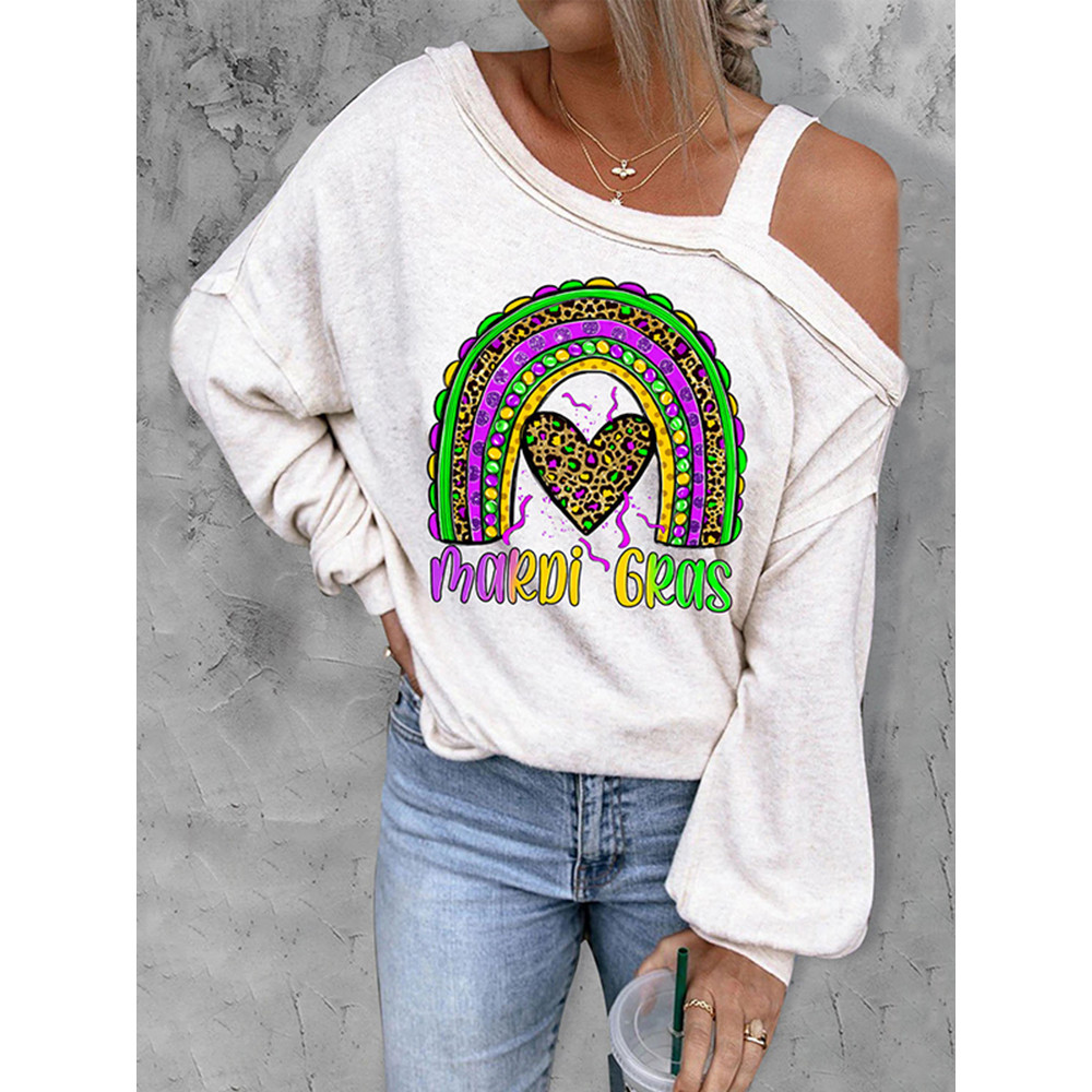 Mardi Gras Tricolor Rainbow Graphic Asymmetrical T-Shirt