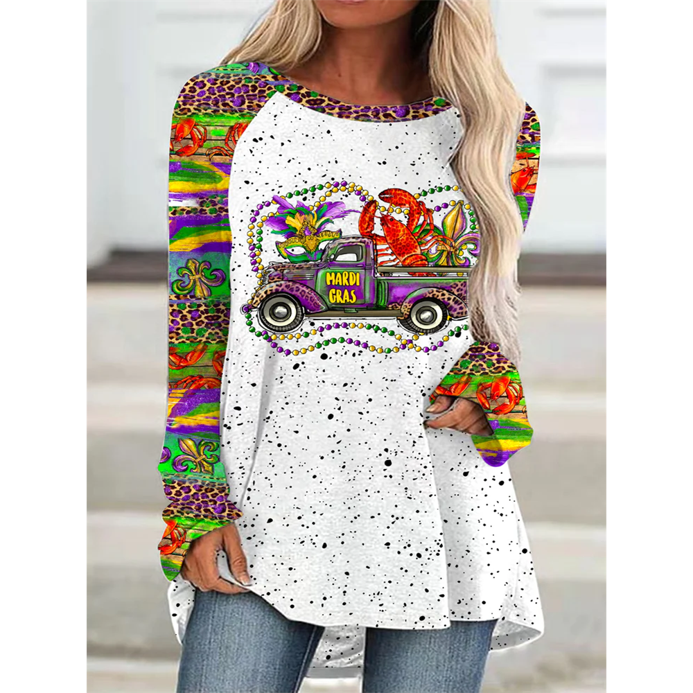Mardi Gras Truck With Mask Fleur De Lis And Crawfish Western Leopard Print Tunic