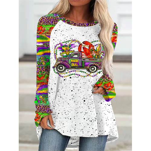Mardi Gras Truck With Mask Fleur De Lis And Crawfish Western Leopard Print Tunic