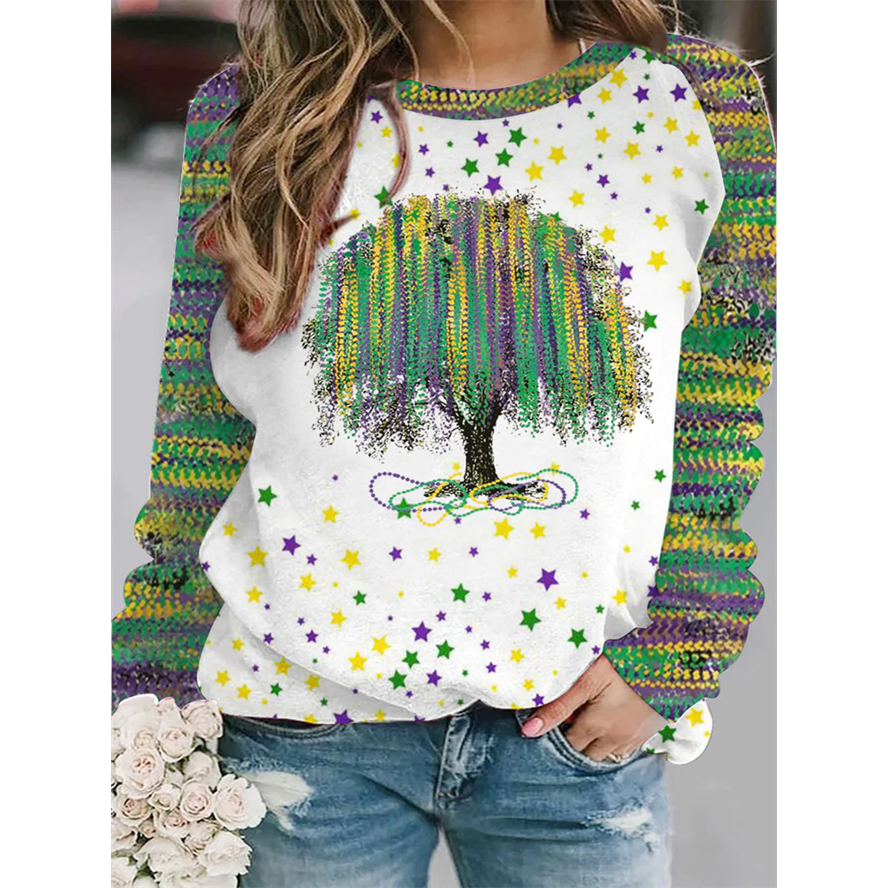 New Orleans Mardi Gras Watercolor Bead Tree Print Sweatshirt