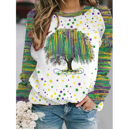 New Orleans Mardi Gras Watercolor Bead Tree Print Sweatshirt