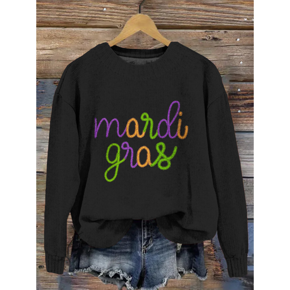 Retro Mardi Gras Pattern Cozy Knit Sweater