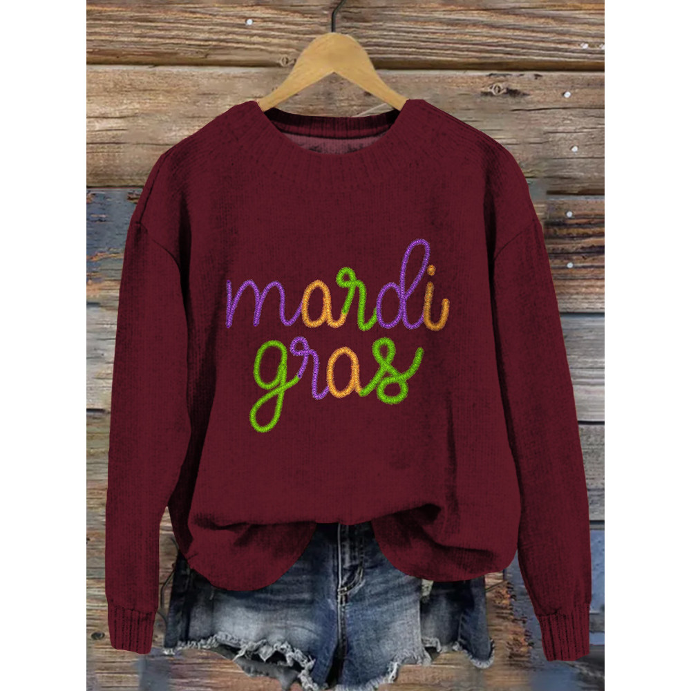 Retro Mardi Gras Pattern Cozy Knit Sweater
