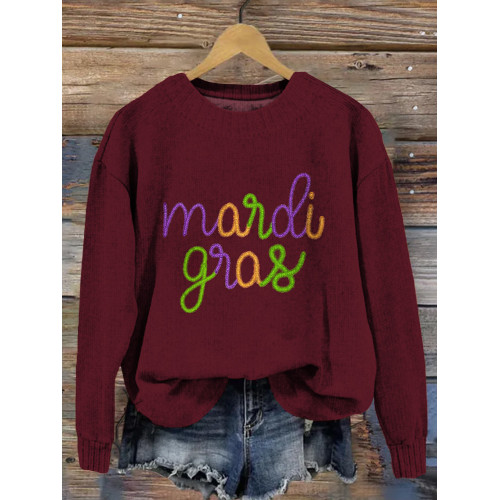 Retro Mardi Gras Pattern Cozy Knit Sweater