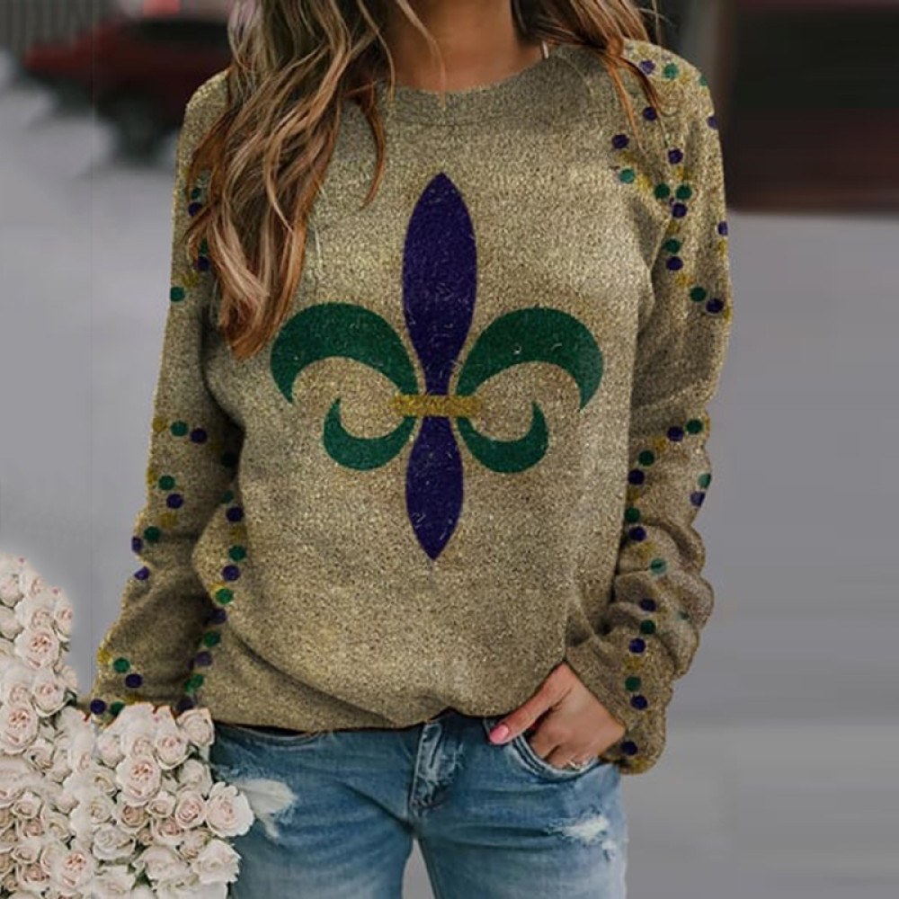 Retro Mardi Gras Print Sweatshirt