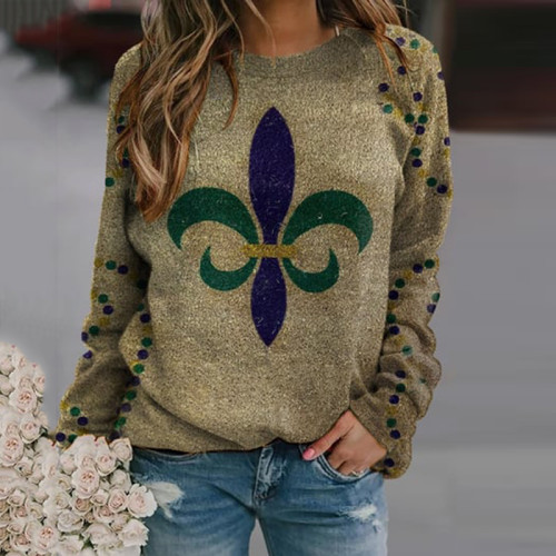 Retro Mardi Gras Print Sweatshirt