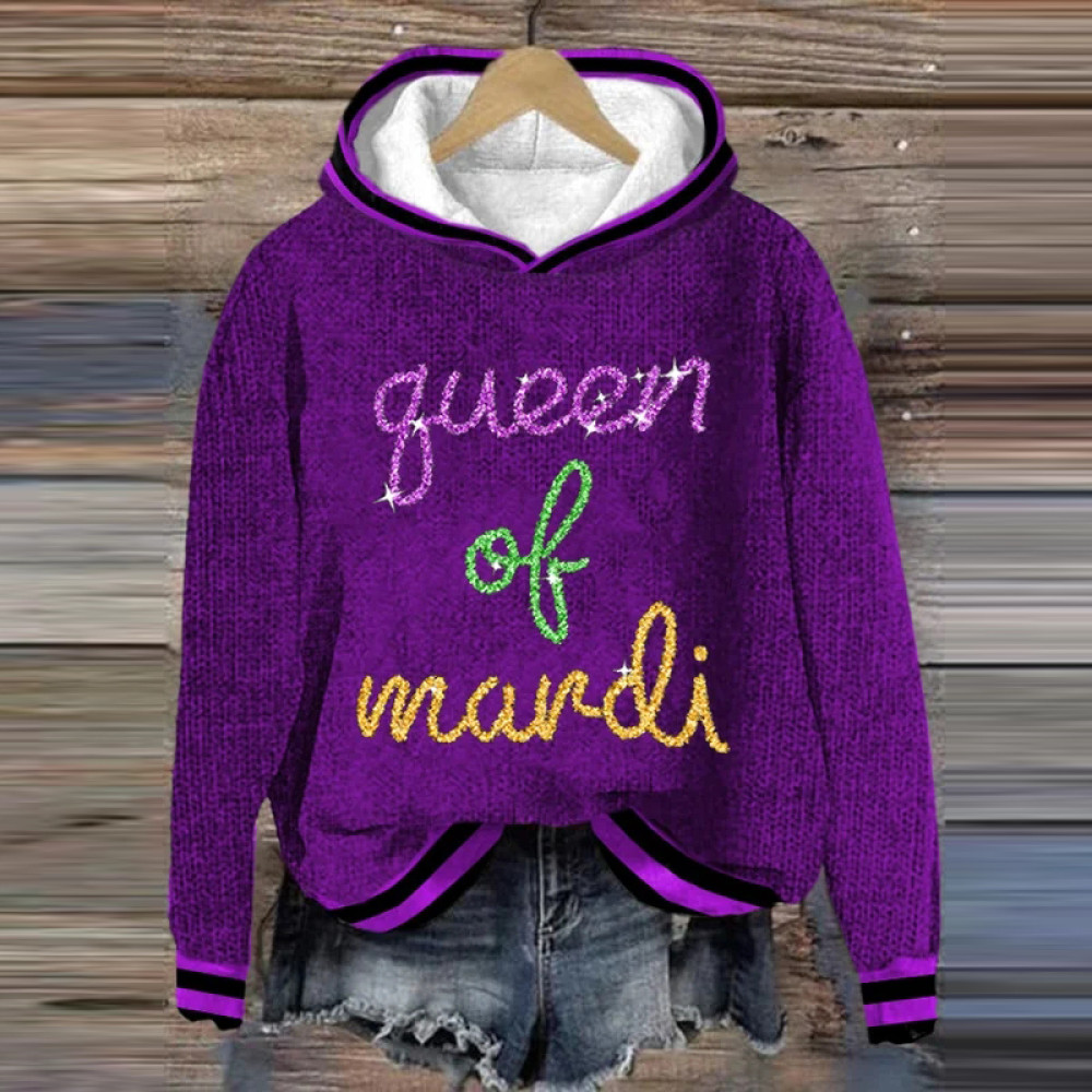 Retro Mardi Gras Queen Of Mardi Print Hoodie