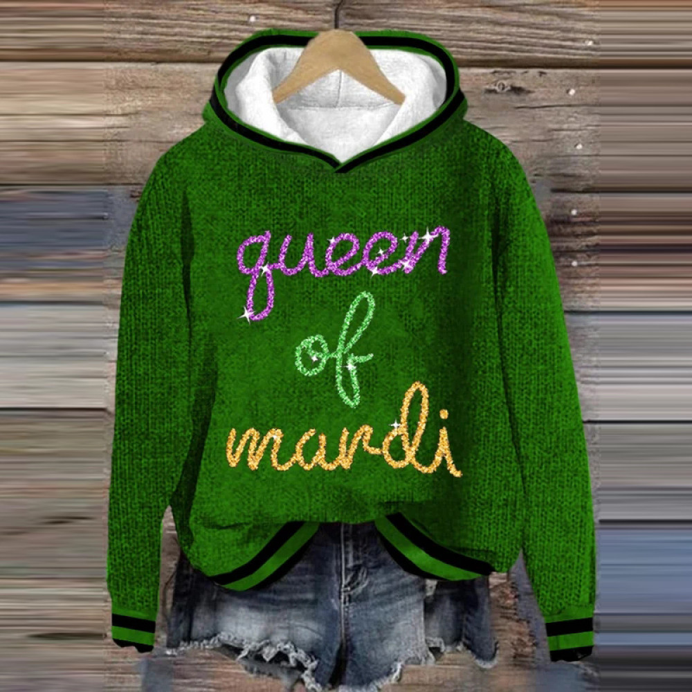 Retro Mardi Gras Queen Of Mardi Print Hoodie