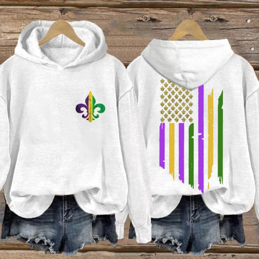 Retro Women's Long Sleeve Mardi Gras Print Hoodie